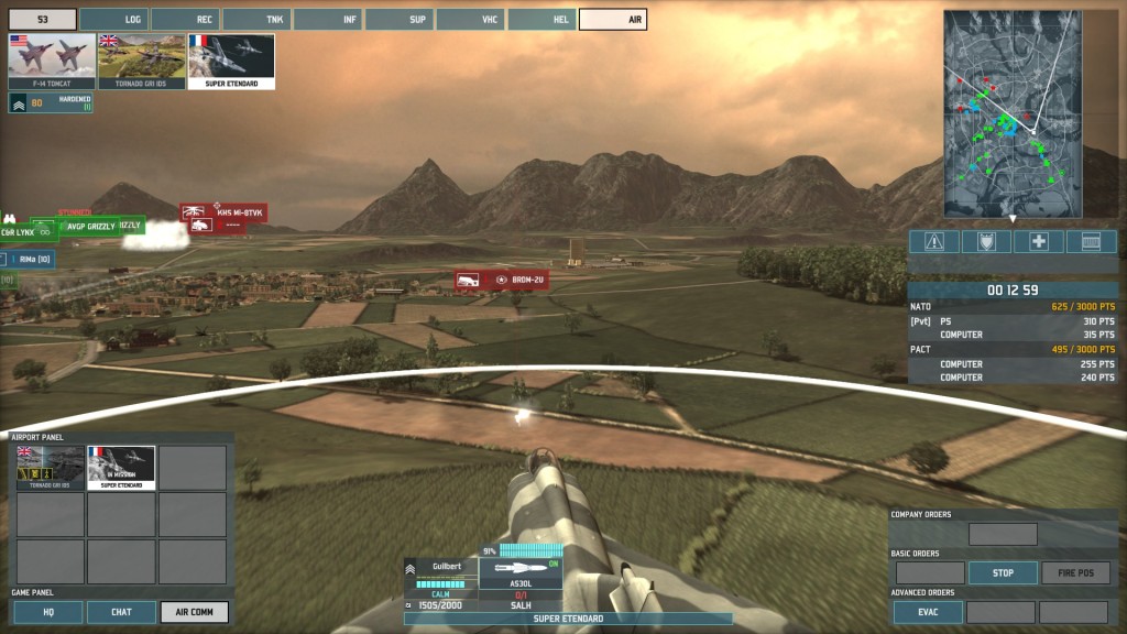 A view to a kill: a French Super Etendard strike plane fires a missile at a command vehicle.