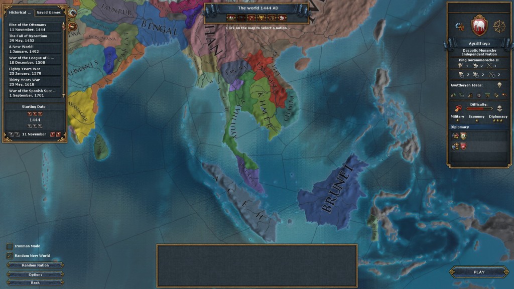 Ayutthaya (dark green) at the start of the game.