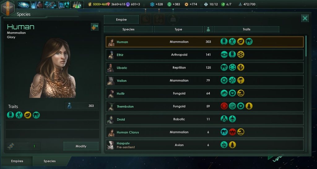 Stellaris species in empire